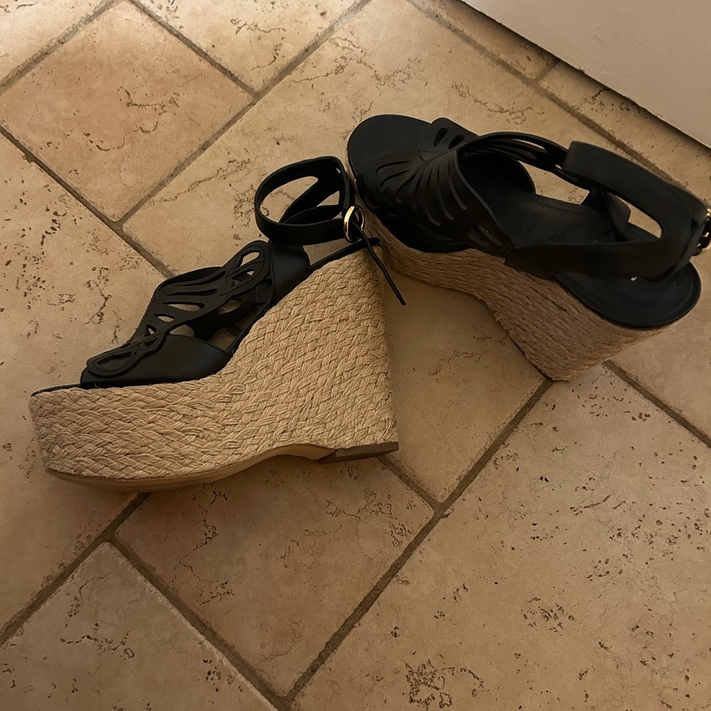 MICHAEL Michael Kors Black and Tan Wedge Sandals